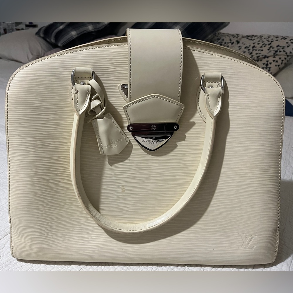 Vintage Louis Vuitton Cream Satchel with Silver Hardware